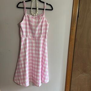 Pink and white plaid dress.